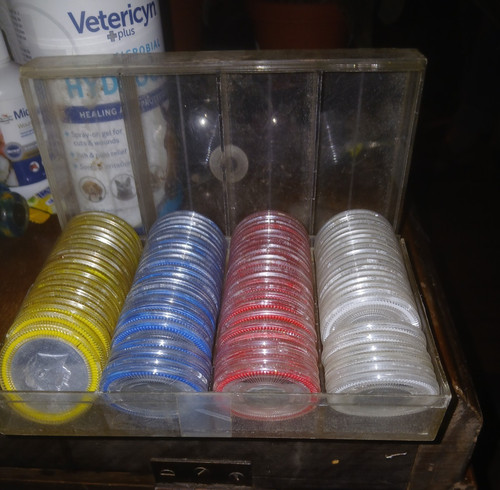 Collectible Non-Casino Vintage Plastic Poker Chips with Colored Edges Set