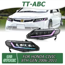 TT-ABC RGB LED Headlights W/Sequential Turn Front Lights For 2006-11 Honda Civic