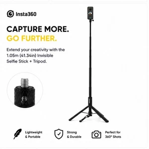 Insta360 2-in-1 Invisible Selfie Stick + Tripode, + noir