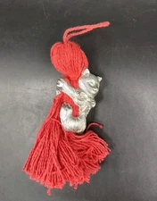 KIRK STIEFF Pewter 4" Kitten w/ Tassel Christmas Ornament - Cat w/ Yarn