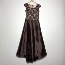 Montage Mon Cheri Womens Gown Dress 8 Brown Lace Chiffon Mother Bride Wedding