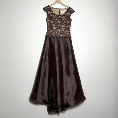 Montage Mon Cheri Womens Gown Dress 8 Brown Lace Chiffon Mother Bride Wedding