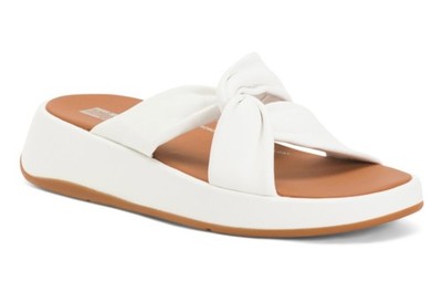 FITFLOP NIB F-MODE LEATHER TWIST FLATFORM SLIDES URBAN WHITE  Size 7