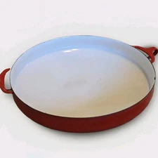 Vtg 13 inch Dansk Paella Pan Dish Skillet RED Enamel IHQ France