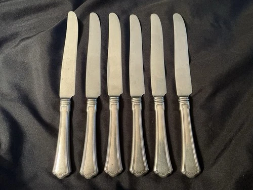 Lot 6 Wallace Sterling Silver Handle Washington Dinner Knives Blunt Tip 9-3/4"
