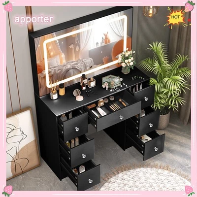 knee length dresses for ladies Cashew Modern Black Makeup Vanity Set Dressing Table with Lighted Mirr