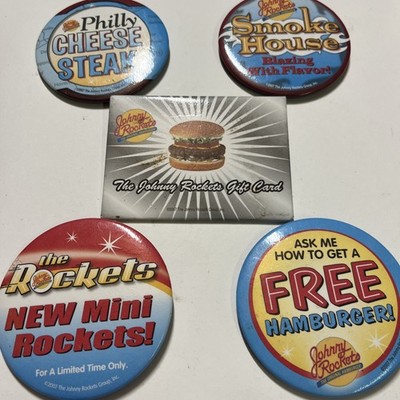 Vintage Johnny Rockets Promo Button Lot 5 Pinback 2007 Retro Diner Advertising