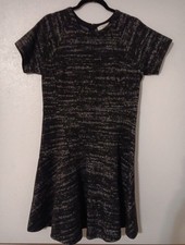 Loft Women's Fit & Flare Dress  Sz 10 Black/ Gray Heavy Knit Short Sleeve...