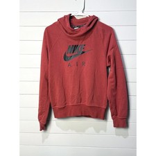 Nike Air Funnel Neck Hoodie Womens S Red Logo Tape Pullover Sweatshirt