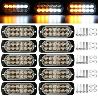 10X Emergency 12 LED Amber White Strobe Light Tow Truck Flashing Warning 12V-24V