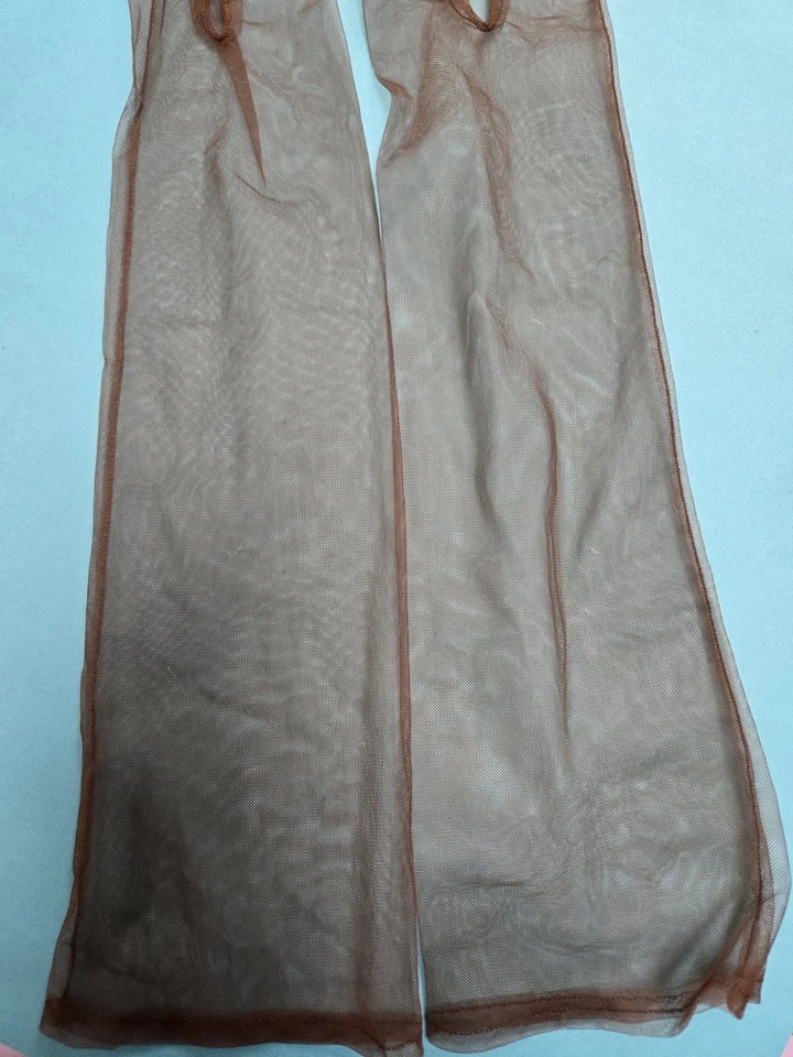 Vtg 1950- 60"s 24" Long Sheer Brown Women's Opera Gloves Faux Pearl Buttons - Image 3 of 4