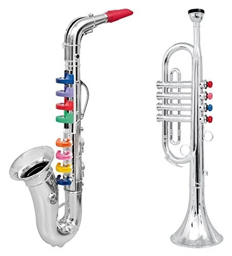 Trompeta Saxofon De Juguete Para Niños Metalica Set De 2