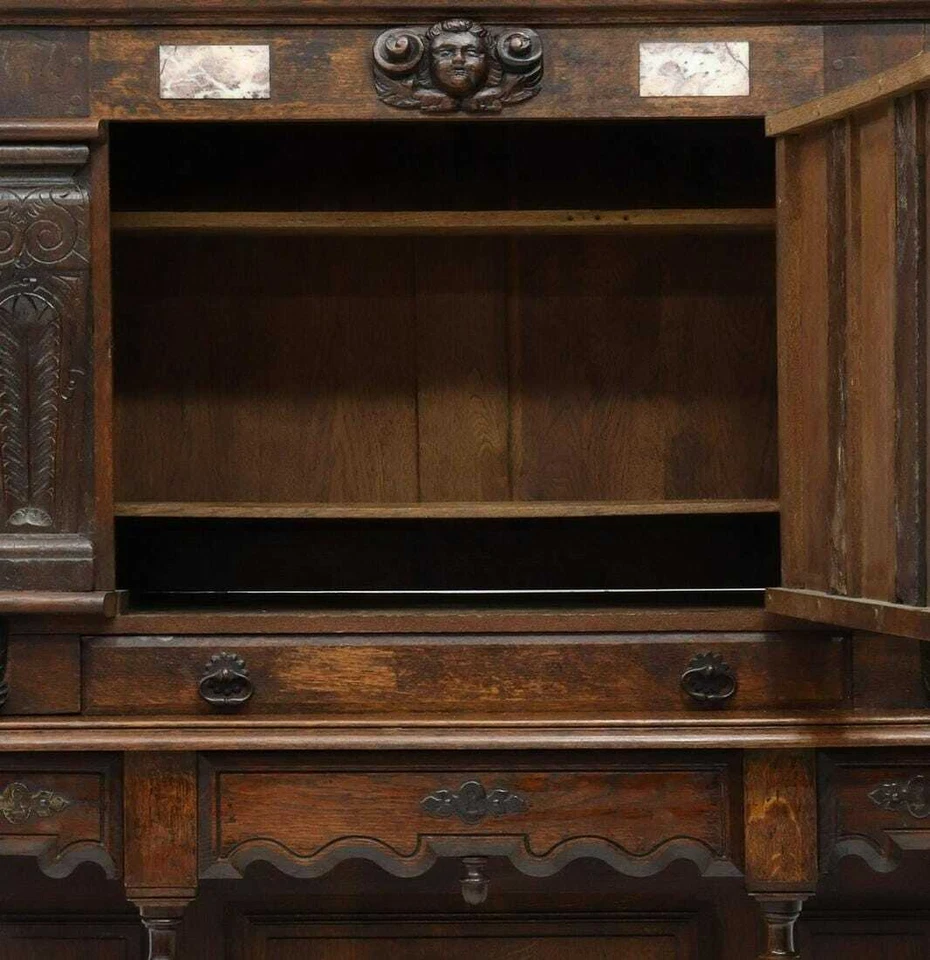 Armario antiguo, armario credencial, roble francés, sobre soporte, placas de mármol, años 1800 Foto 3 de 4