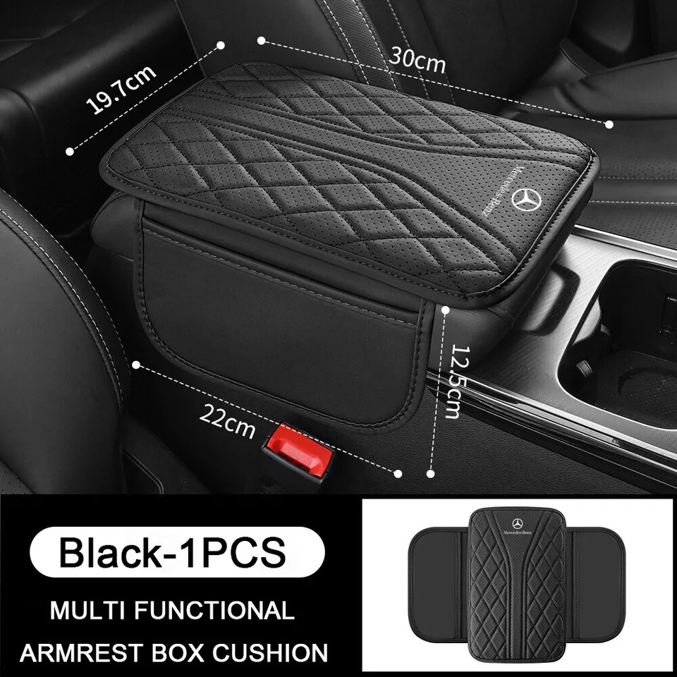 Car Armrest Cushion Cover Center Console Box Pad with Pocket for Mercedes Benz Foto 3 de 4