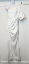 BOOHOO OCCASION White Puff One Shoulder Side Slit Maxi Dress UK 8 SMALL US 4