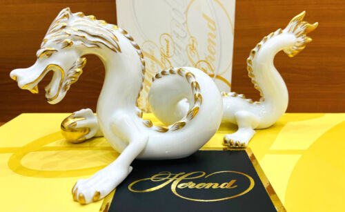 HEREND WHITE 24k GOLD PATTERN 11 inches long DRAGON FIGURINE,NEW,RETAIL $980.- - Picture 3 of 10