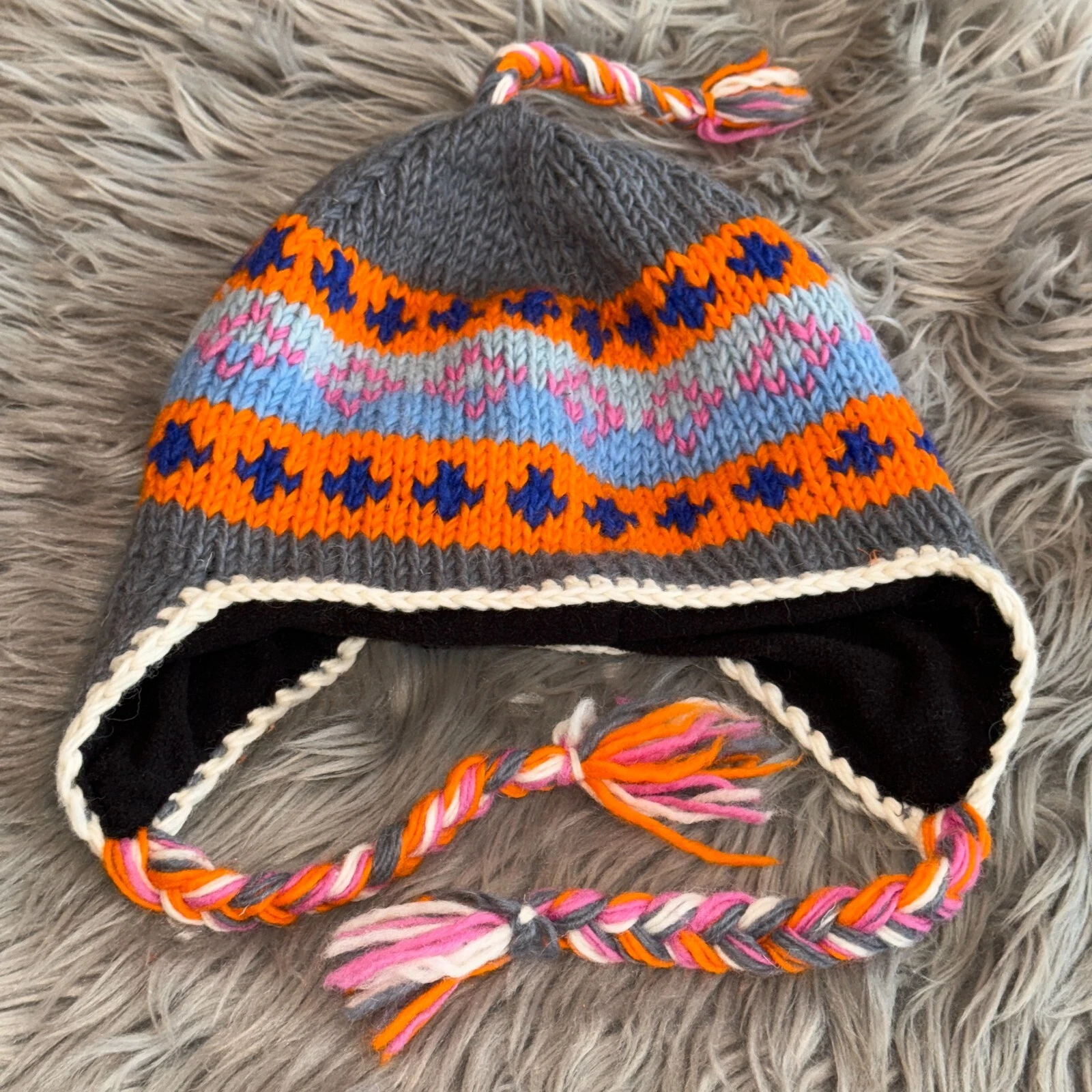 Handknit Himalayan Nepalese Adult Sherpa Beanie Cap 100% Wool Hat Ski Tracker