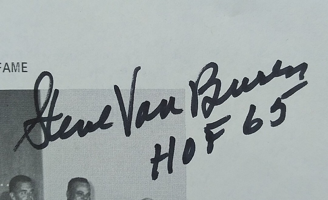 Football HOF Autographed book page. 5 sigs. Graham, Luckman, McAfee