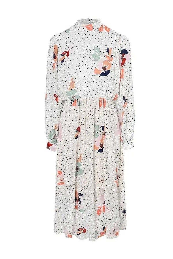 white polka dot floral print midi dress george size 14