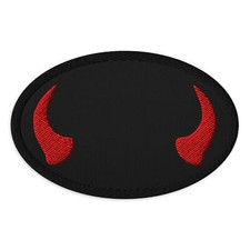 Red Devil Horns Patch   Gothic Embroidered Iron-On Applique DIY Alt Streetwear