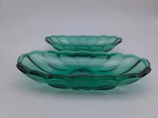 Vintage Set of 2 Anchor Hocking emerald green Glass relish Trays