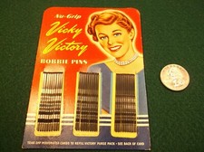 SUPER RARE OLD VTG NOS BOBBY PINS  CARD - "NU-GRIP VICKY VICTORY" 30 PINS TOTAL