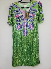 Vintage Silk Cocktail Dress 80s Sequin Flapper Wearable Art Deco Beaded GATSBY