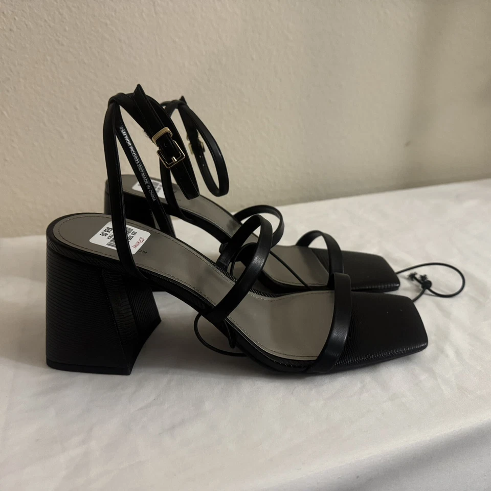 Worthington Mujer Pico Tacón Sandalia Negra Tacón Alto Bloque Correa Tobillo Talla 9.5 Foto 2 de 4