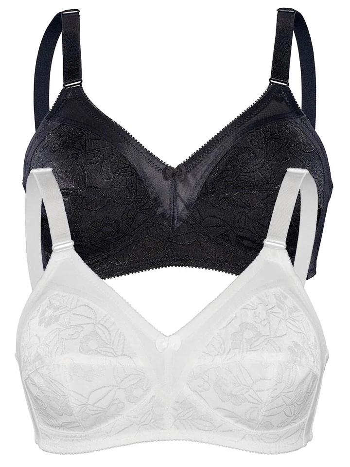 Sassa Shiny Jacquard 12510 2er Pack BH ohne Bügel in Schwarz Weiss Champagner