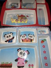 2 antique kid's melamine lunch trays partitioned cafeteria plate toddler 636125