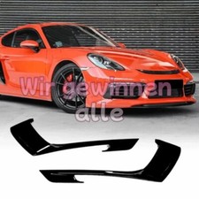 Für Porsche 718 Boxster Cayman 16-19 Glanz Schwarz Front Stoßstange Vent Canards
