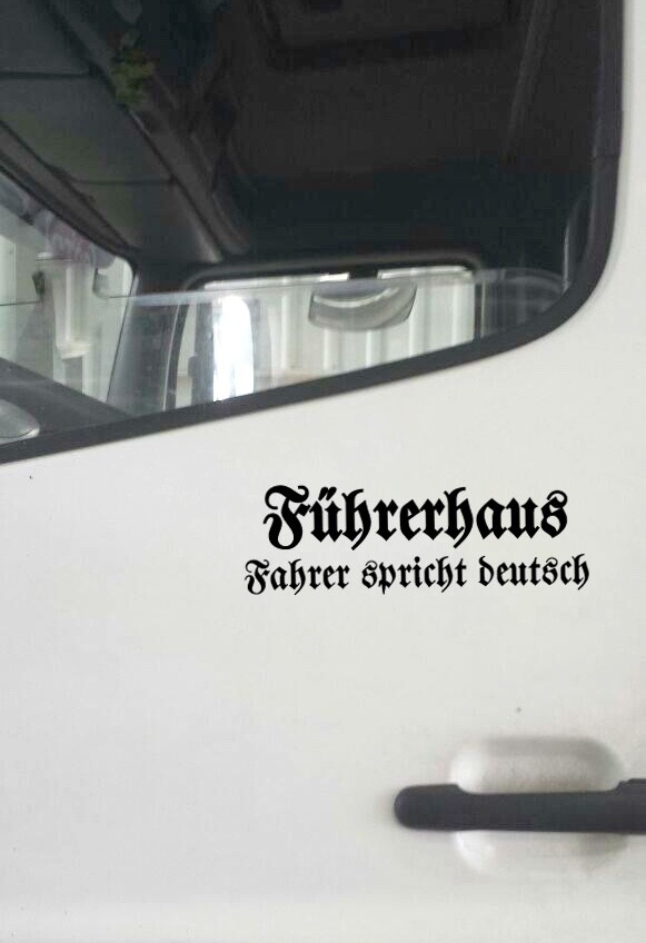 2 x Führerhaus Fahrer spricht deutsch Aufkleber schwarz matt LKWFolienaufkleber
