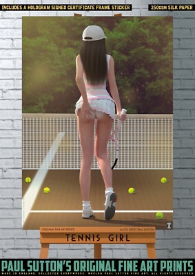 Tennis Girl Sexy Female A3 Kunstdruck signiert vom Künstler Paul Sutton