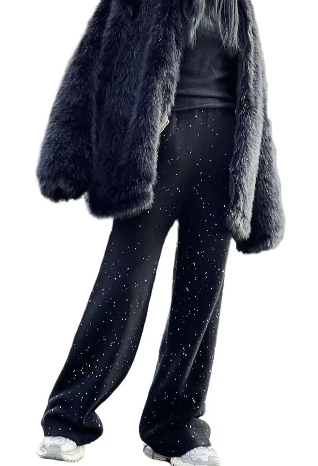 Brunello Cucinelli Pantalón Ancho Pierna Recta Mezcla Lana y Cachemira con Lentejuelas