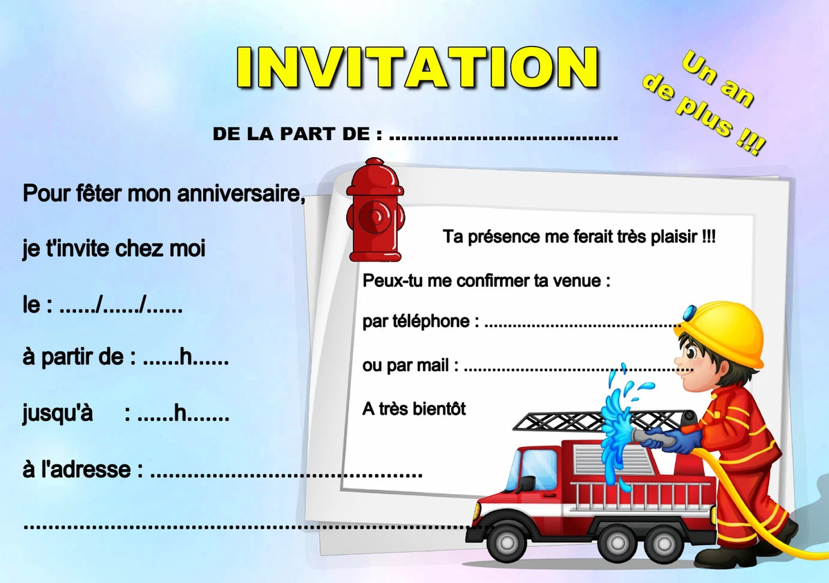 Carte Anniversaire Pompier Gratuite à Imprimer 5 - 12 ou 14 cartes invitation anniversaire pompier réf 478 | eBay