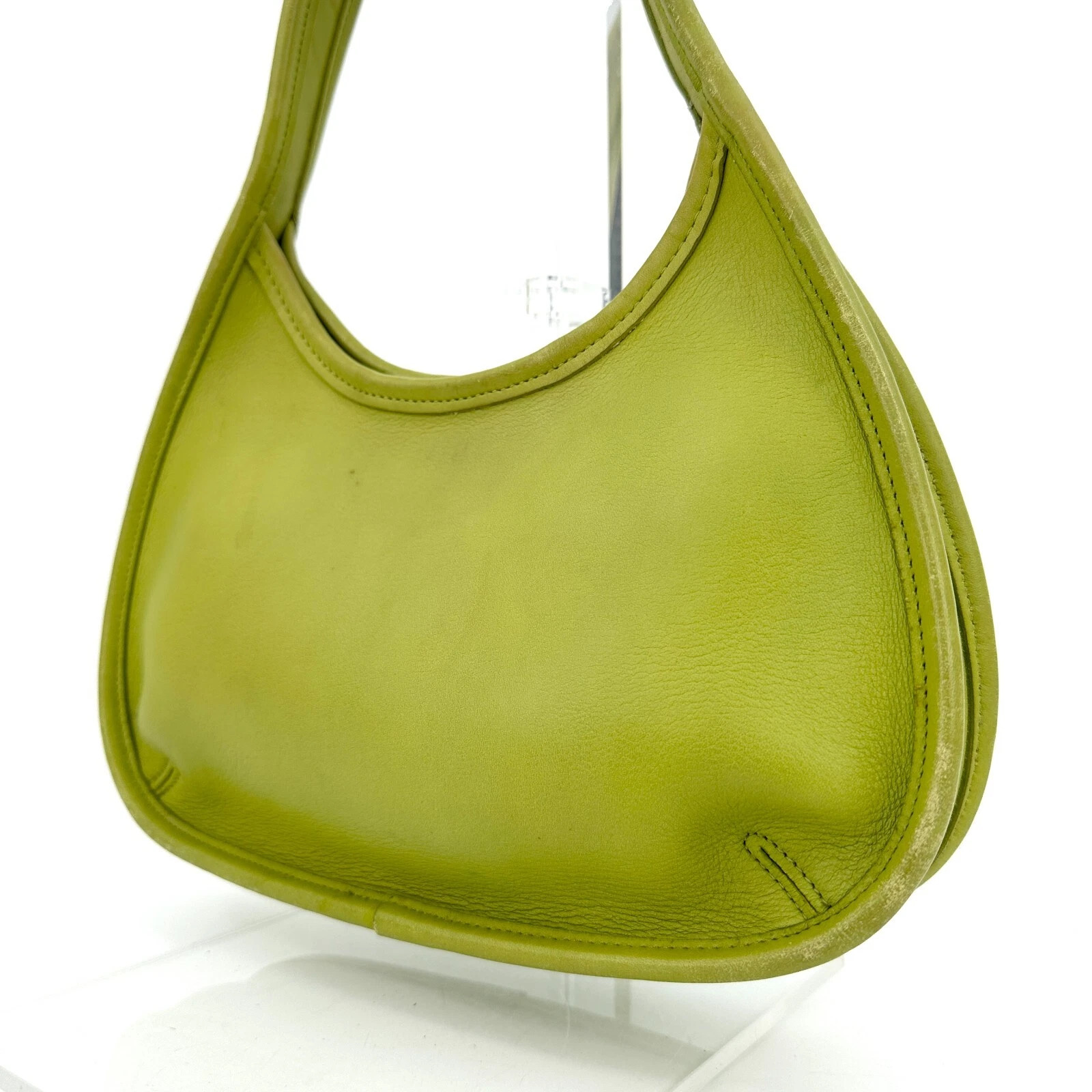 Borsa a tracolla Coach Ergo 9027 a mano giallo verde VECCHIA vintage pelle mezzaluna originale