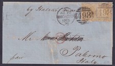 Paja 1865 9d SG87 Pl 2 KC-KD Manchester a Palermo Italia GU Cat. £1,475.00+
