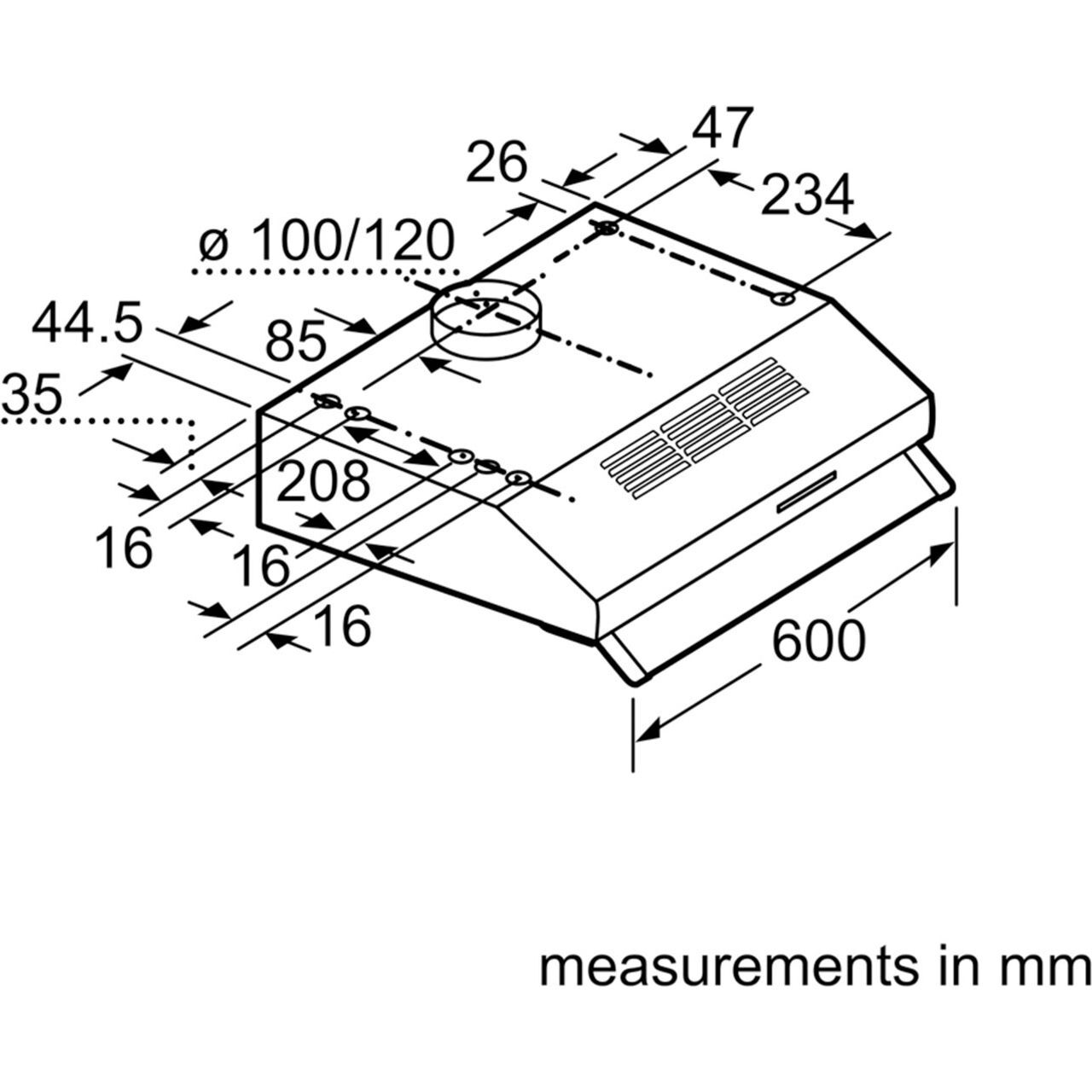 Bosch DUL63CC50B Series 4 Built In 60cm 3 Speeds D Visor Cooker Hood