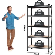 Heavy Duty 5-Tier Metal Storage Shelving Unit 36x18x72in Adjustable Storage Rack