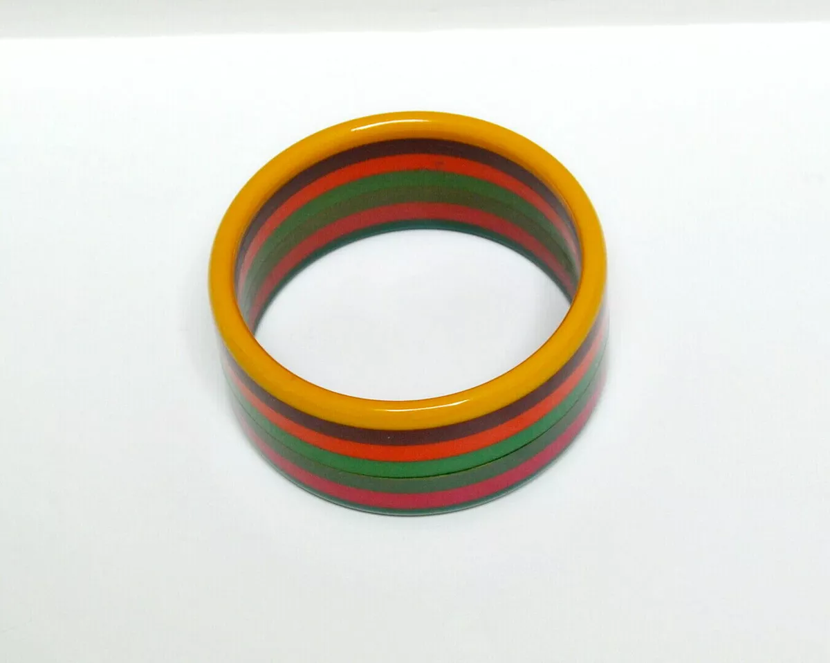 Vintage 7 Layers Striped Laminated Bakelite Bracelet Bangle Multi Color