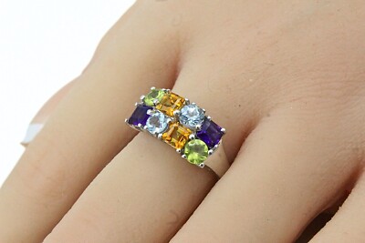 Karis STS Contemporary Signed Rhodium Plate Citrine Peridot Topaz CZ Ring Sz 7