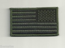 USA AMERICAN FLAG SUBDUED OD REVERSED 3 3/8 X 2 EMBROIDERED PATCH HOOK LOOP