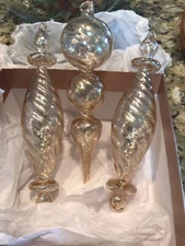 XL 9' LONG GOLD SPINDLE SWIRLED BLOWN GLASS CHRISTMAS ORNAMENTS BEAUTIFUL