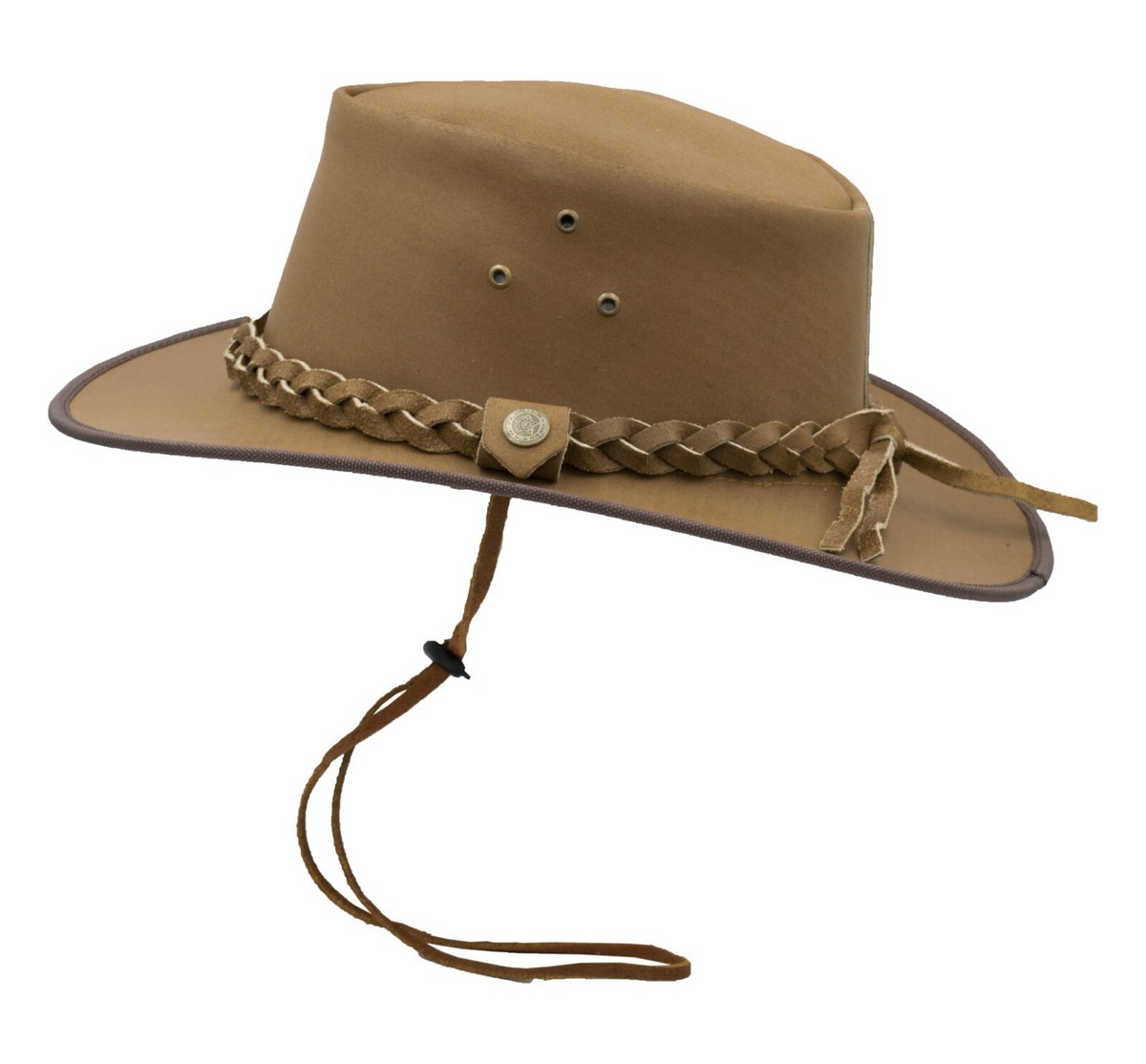 5857 Leather Cowhide Outback Braided Traveller Hat, Unisex Western Style, Walker and Hawkes - Leather Cowhide Outback Braided  main image 4