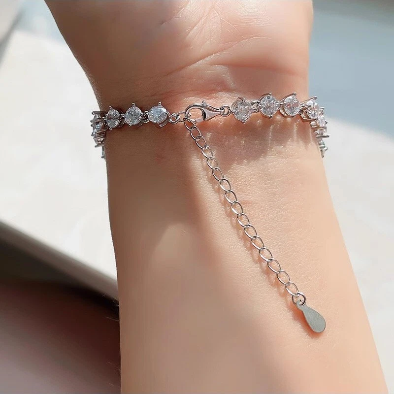 Nuevas pulseras plateadas de lujo de 10 mm con piedras preciosas de topacio rosa corte flor hielo para mujeres niñas Foto 2 de 4