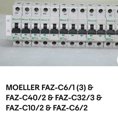 DIN-rail mounted Moeller Xpole FAZ miniature circuit breakers featuring various