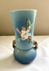 ROSEVILLE POTTERY (OH 1892-1954) APPLE BLOSSOM VASE #381-6 - BLUE -ca 1948