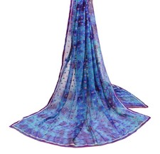 Sushila Vintage Sequins Embellish Dupatta Pure Georgette Blue Tie-Dye Long Stole