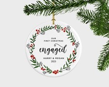 Our First Christmas Engaged Ornament, Engagement Announcement Christmas Ornam...