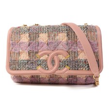CHANEL CC GHW CC Filigree Flap Shoulder Bag Tweed Pink/Purple